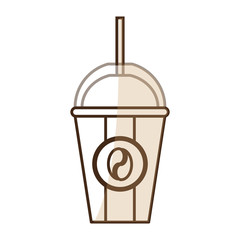brown silhouette shading glass disposable of coffee with straw vector illustration