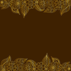 vector seamless decorative border of gold doodle floral elements with copy space