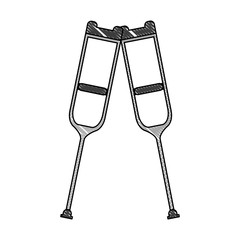 color pencil pair of medical crutches icon vector illustration