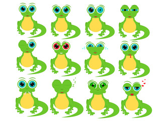 Cartoon lizard in different social emotions.