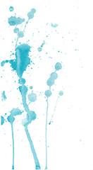 Obraz na płótnie Canvas Blue watercolor splashes and blots on white background. Ink painting. Hand drawn illustration. Abstract watercolor artwork. 