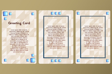 Greeting card with precious stones. Postcard beige color with triangles. Template cards with lapis lazuli.