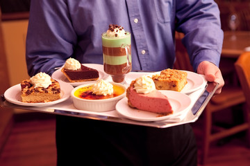 Restaurant Server with Dessert Tray