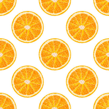 Vector seamless pattern of orange slice. Realistic citrus background