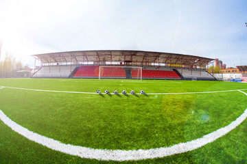 Soccer arena, stadium in sunlight day