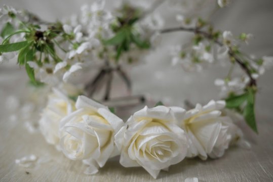 White Wreath With Cherry Blossom. Flower Crown