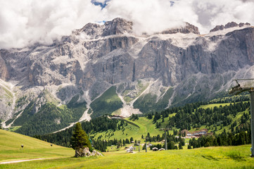 View of "Gruppo Sella" from a mountain trail, Val Gardena, Italy