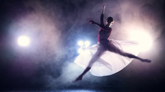 Slow motion of the jumping ballerina. No face. HD.