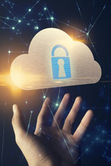 hand and floating cloud storage icon
