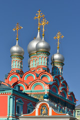 Fototapeta premium Church of Saint Gregory of Neocaesarea (1668) against blue sky, Polyanka, Moscow, Russia