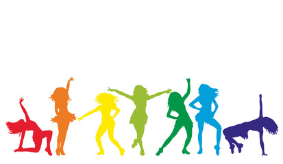 illustration of an isolated silhouette of people dancing, colorful