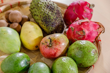 Mix tropical fruits in basket