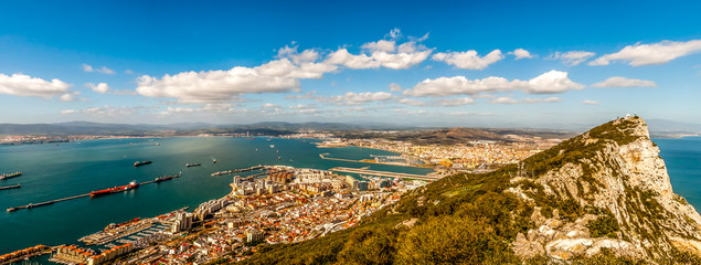 Gibraltar Panorama from the Cable Car Top Station, The Rock - obrazy, fototapety, plakaty
