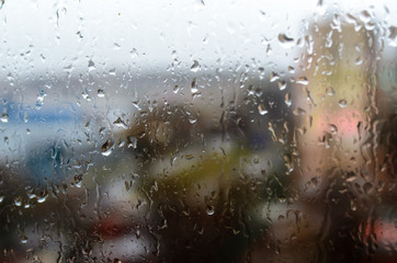 Raindrops on the street window