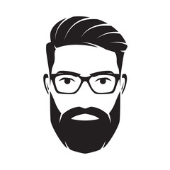 Bearded men face, hipster character. Vector illustration.