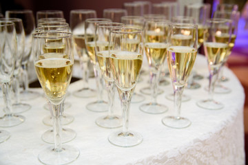 Arrangement of glasses with champagne.