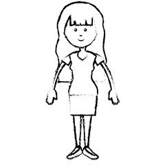 happy woman standing, cartoon icon over white background. vector illustration