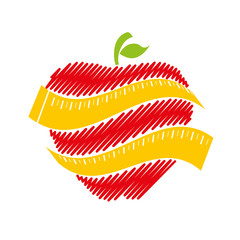 apple with measurement tape icon over white background. colorful design. vector illustration