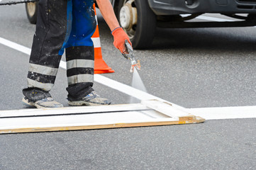 Painting works on roads