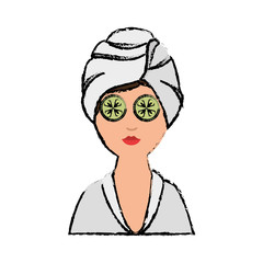 Woman With Towel Of Spa Center icon over white background. colorful design. vector illustration