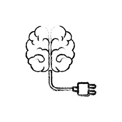 human brain with electric plug  icon over white background. vector illustration