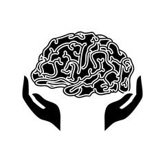 hands with Human brain icon over white background. vector illustration