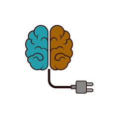 human brain with electric plug icon over white background. vector illustration