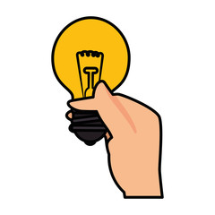 hand with bulb light icon over white background. colorful design. vector illustration