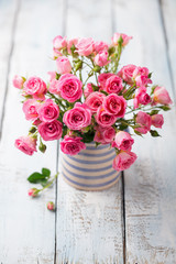 Rose flowers in vase. Beautiful romantic bouquet