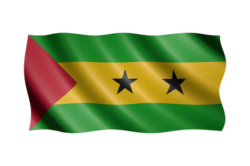 Flag of Sao Tome and Principe isolated on white, 3d illustration