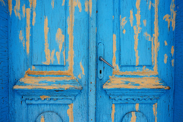 The doors made of wood painted blue