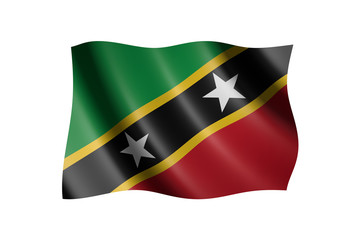 Flag of Saint Kitts and Nevis isolated on white, 3d illustration