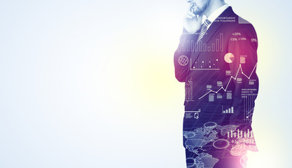 Man standing with graphs on the background