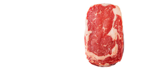 Fresh raw beef steak isolated on white. Top view. Copy space.
