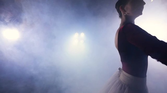 The ballerina's dance. Steadicam. Slow motion. Silhouette. HD.