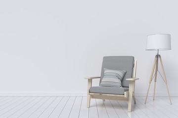 Modern interior room with nice furniture and lamp. 3d illustration