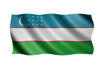 Flag of Uzbekistan isolated on white, 3d illustration