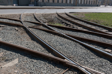 Fototapeta na wymiar Crossing railway tracks rails