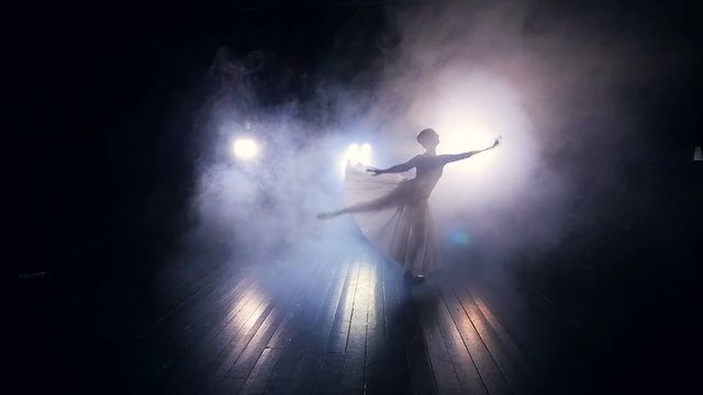 Slow motion of the lady's dance. Silhouette. HD.
