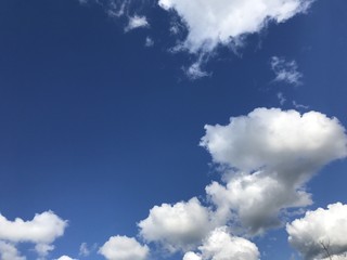Big white cumulus clouds in the blue sky