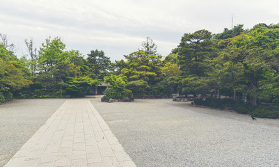 park view in Japanese temple, vintage filter image