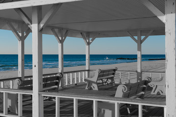 Fototapeta na wymiar Boardwalk in Blue, Gray and White