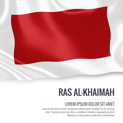 The United Arab Emirates state Ras Al-Khaimah flag waving on an isolated white background. State name and the text area for your message. 3D illustration.