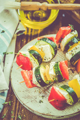 healthy bbq, vegetable and haloumi cheese skewers