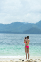 Krabi Beach, THAILAND - April 11, 2017. Tourists are happy to be on the beautiful beach in Krabi, Thailand.