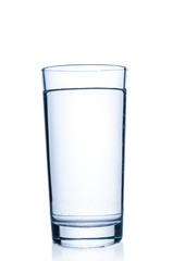 Glass with pure water on white background