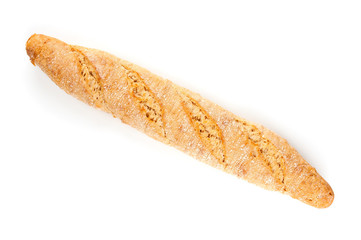 French baguette closeup on white background