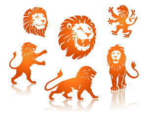 Fototapeta premium Lions Silhouettes set