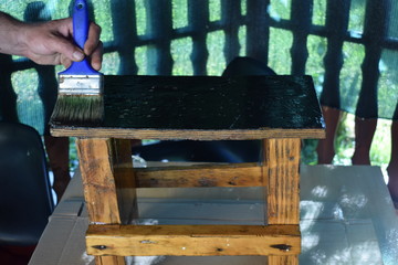  Arranging old wooden chairs, wood varnishing
