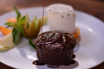 fondant with chocolate drizzle